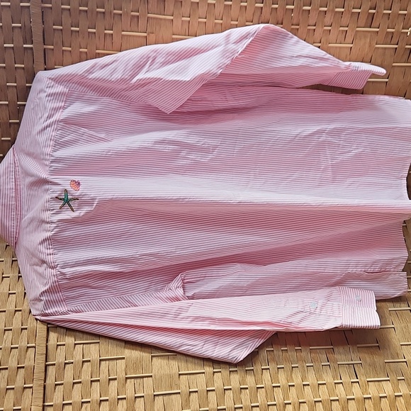 Quacker Factory, Womens Summer Artsy, Pink Striped Embroidered Beach Shells Sz M - Picture 5 of 7
